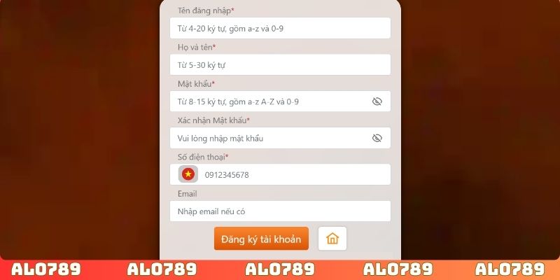 Hoàn thành biểu mẫu đăng ký được nhà cái yêu cầu
